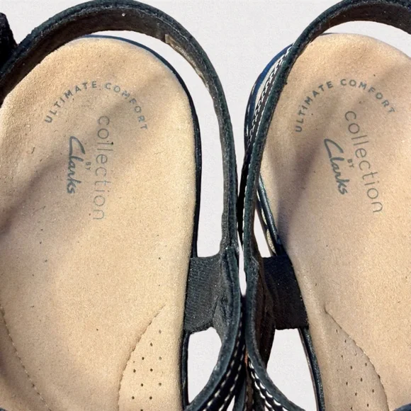 Clarks Leisa Janna Black Sandal, Size 8W Leather Hook‑&‑Loop Strappy Sandals - Picture 3 of 14
